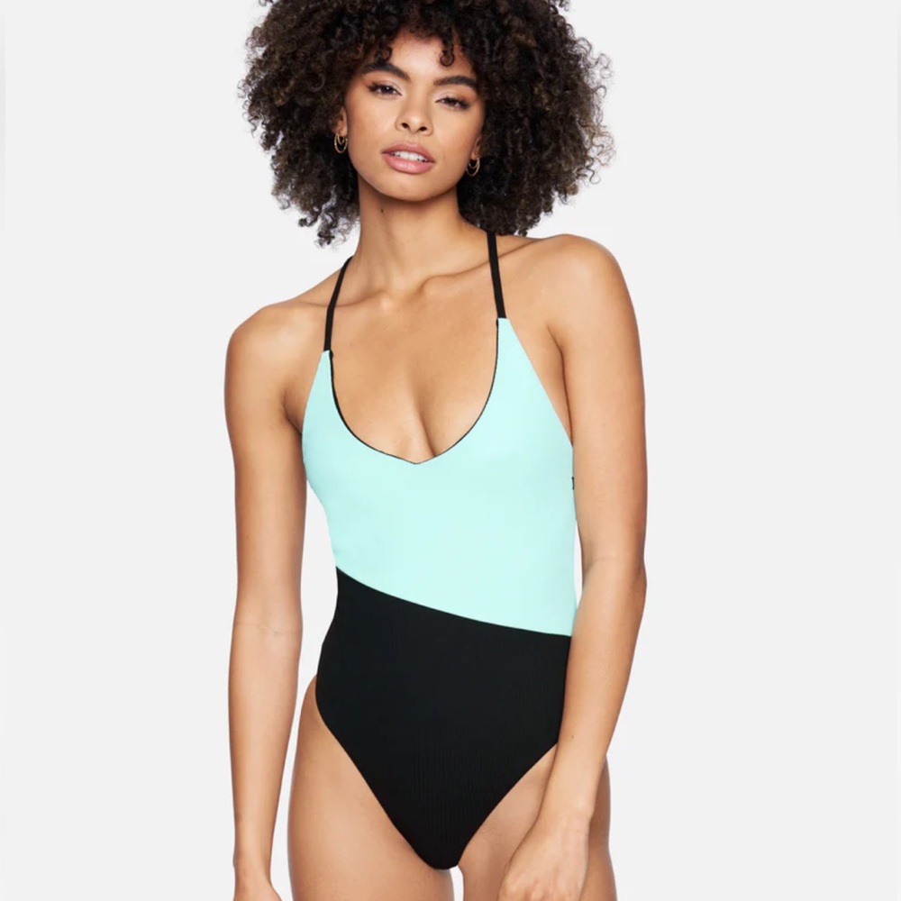 NWT HURLEY 🌊 BABY RIB CHEEKY ONE PIECE Black/Mint 🖤